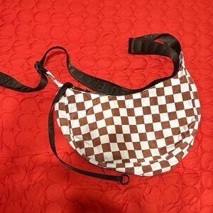 BAGGU Brown and light blue Checkered Crossbody Bag Medium